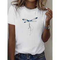 Vandeninės spalvos laumžirgio grafikos marškinėliai moteriški su kakliuku trumparankoviai minkšti patogūs gamtos mylėtojams Boho kasdieniam dėvėjimui 3XL gray