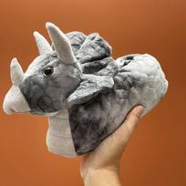 Šiltos Triceratops pliušinės medvilninės šlepetės - Unisex namų žiemos avalynė 32 pilka