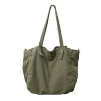 Lazy wind tote bag women's new washed canvas literary bag Japanese large-capacity class canvas bag 39*15*34 žalia