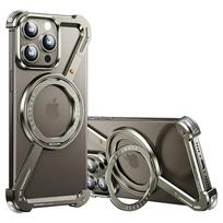 Oatsbasf Z formos telefono dėklas, skirtas iPhone 16 15 14 Pro Max, su stovu, 360° besisukantis, Magsafe, minimalistinis, be rėmelio, apsauginis dangtelis aluminum&For iPhone 15 Pro natūrali