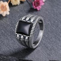CopperJewelry Ring Natural 8*10mm Square Claw Big Black Agate Stone Vintage Ring for Women Party Gifts 10 black