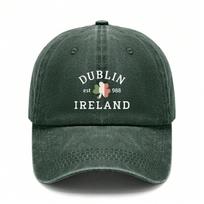 Dublinas Airija Vintažinė skalauta kepurė - Unisex reguliuojama  IRELAND  spaudinio beisbolo kepurė kelionėms, laisvalaikiui tamsiai žalia spalva