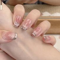 Nude Pure Desire French Handmade Cat Eye Press On Nails M gray