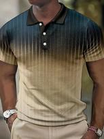 Madingi vyriški trumpomis rankovėmis polo marškinėliai, gradientinių dryžuotas dizainas, laisvalaikio ir patogūs. XXL black