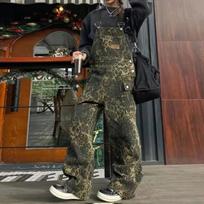 Vintažiniai Streetwear Leopardų Rašto Džinsiniai Kombinezonai Plačios Kojos Tiesaus Kirpimo Aukšto Juosmens Laisvalaikio Kelnės Vyrams Small gray