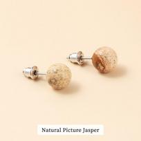Natūralaus akmens agato kvarco lapis lazulio tigro akies apvalus karoliukas auskarai vėrimas moterims mada paprastas nerūdijančio plieno kristalo auskarų vėrimas 10mm beige