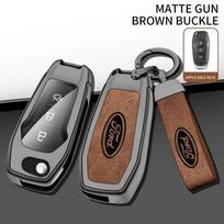 3 mygtukų odinis automobilio nuotolinio valdymo pultelio dėklas Apsauginis apvalkalas Ford Figo Mondeo 5 EcoSport Puma Fiesta MK8 Everest Ranger gray