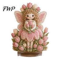 Sunflower Elf Ornament Making Flower Fairy Fabric Poke Art Kit, 3D Doll Punch Needle Punching Starter Kit Embroidery Craft for Adults, Handmade C beige