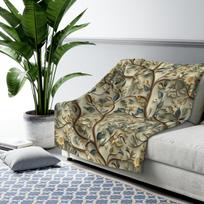 Botanical William Morris Inspired Fleece Blanket, Floral Green Gold White Beige Throw Blanket 75cm*90cm gray