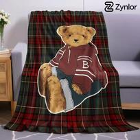 Plaid Teddy Bear Lightweight Microfiber Soft Christmas Fleece Blanket Warm Cozy Throw for Bed Sofa Office Travel All Season 75x90cm brown