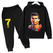 Quick-Dry CR7 Kids Tracksuit 7-13Y Ronaldo 7# Print Sports Outfit Breathable Fabric Active Wear Kids Boutique Clothes 160 black
