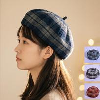 Women S Vintage Plaid Beret Hat For Autumn Winter Wear One Size tamsiai mėlyna spalva