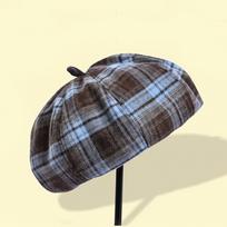 Women S Vintage Plaid Beret Hat For Autumn Winter Wear One Size mėlyna