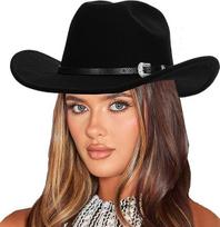 Felt western cowboy hat sun hat knight hat big brim hat big head circumference belt buckle cowboy hat L（58-60cm） juoda