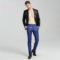 Vyriškos odinės kelnės Skinny Fit Elastinis Stilius Mados PU odinės kelnės motociklo kelnės 33 mėlyna