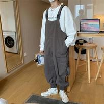 Kelnės Kombinezonai Vyriški vasariniai kombinezonai Japoniški laisvi petnešėlės Laisvalaikio kišenės Unisex Oversize Gatvės apranga Solidūs vyriški drabužiai M pilka