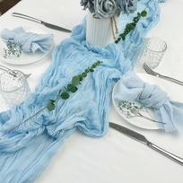 Stalo takelis Sage marlė sūrio audinys vestuvėms pusiau permatomas personalizuotas retro boho šventinis pietų stalas vintažinė stalo dekoracija dovana 90x180cm dangaus mėlyna spalva