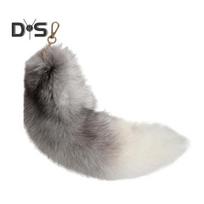 Dirbtinės lapės uodegos raktų pakabukas pakabukas rankų darbo dirbtinio kailio uodega Cosplay Renesanso kailinė uodega rankinės aksesuaras 40cm D gray