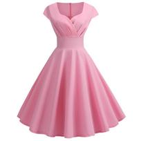 Rožinė vasarinė suknelė moterims V formos iškirptė vintažinė suknelė elegantiška retro pin up vakarėliui ofiso midi suknelės XXL rožinė
