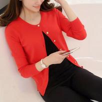 Autumn Winter Knitted Cardigan Women's Sweater Jacket 2025 Round Neck Long Sleeve Korean Version Thin Top Solid Color Casual Simple Outer Top Clothing One Size raudona