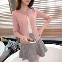 Autumn Winter Knitted Cardigan Women's Sweater Jacket 2025 Round Neck Long Sleeve Korean Version Thin Top Solid Color Casual Simple Outer Top Clothing One Size rožinė