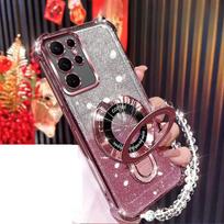 Skirta Samsung Galaxy A13 A23 A33 A53 A73 A12 A22 A32 A52 A52S 4G 5G dėklas Atsparus smūgiams Blizgus dengtas Magnetinis laikiklis Apyrankės Dangtelis Silicone&Galaxy A52s 5G rožinė