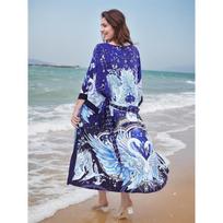 Boho kaftano suknelė didelio dydžio, Moteriška ilga apsiausto suknelė didelio dydžio One Size blue