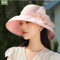 Elegantiška organzos UV apsaugos skrybėlė Vasaros moteriška lauko gėlių skrybėlė nuo saulės Mamos skrybėlė 56-58cm white