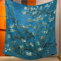 POBING Šilko Kašmyro Šalikas Moteriški Rankomis Rantuoti Skaros Aliejinės Tapybos Kvadratiniai Šaliai Apklotai Ponios Bandana Dideli Hijabai Moteriški Skarelės 135CM x 135CM blue