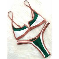 Susiuvimo džinsinis V formos dirželis T-string bikini moterims maudymosi kostiumas moteriški maudymosi drabužiai dviejų dalių bikini komplektas maudymosi kostiumas push-up maudymosi kostiumas Swim Lady M brown