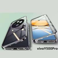 Magnetinis dėklas Vivo X200 X100 X100S X300 X90 Y500 Pro Ultra su metaliniu rėmeliu, dvipusio grūdinto stiklo, pilnos objektyvo apsaugos dangtelis, telefono bamperiai Vivo Y500 Pro juoda