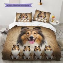 Sheepdog Siberian Husky Pattern Bedding Quilt Set Quilt Cover Pillowcase Home Decoration Gift (1 * duvet cover + 2 * pillowcase, without core) 135x200cm beige