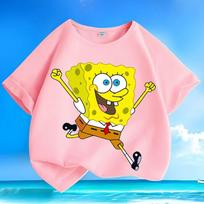Gyvas saulės SpongeBobas spausdintas vaikiškas vasarinis laisvas trumpomis rankovėmis apvalios kaklo kasdienis viršutinis drabužis Marškinėliai 140 yellow