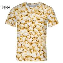 Fashion Popcorn 3D Printed Funny T Shirts Men's And Women's Clothing Summer Short Sleeve T-Shirt Unisex Streetwear Tops Tees S beige
