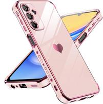 Prabangi dengta dėklas Samsung Galaxy S24 S23 Ultra S21 S20 FE A55 A52 A53 S22 Plus A13 A54 A14 su širdelės raštu šone A52 rožinė