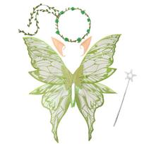 Star Wand Fairy Butterfly Wings Elf Ears Sparkling Angel Wings Fairy Costume Set  for Kids Adults žalia