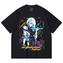 230 g/m² 100% medvilnės Cyberpunk Edgerunners V1 Lucy spaudinio unisex sunki medvilnės marškinėliai 2XL juoda