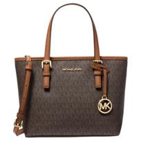 Michael Kors MK Jet Set Monogram spalvų blokų logotipas odinė pirkinių rankinė moteriškos pirkinių rankinės Acorn-Brown 35T9GTVT0B-200 Basic Set (Bag+Dust Bag) gray