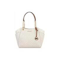 Michael Kors MK Pratt Logotipo Užtrauktuko Uždarymo Padengto Drobės Didelis Pirkinių Krepšys Per Petį Kryžmai Rankinė Moteriškas 35S4GTVT3B-VANILLA Basic Set (Bag+Dust Bag) white