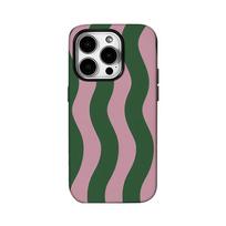Žalia Rožinė Banguotos Juostelės Telefono Dėklas IPhone 16 15 14 13 12 11 X XS XR XSMAX 7 8 Pro Max Plus Dvigubo Sluoksnio Galinis Dangtelis IPHONE13MINI