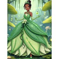 Disney perlamolio tapybos princesė Tiana su raukinuku Suknelė Kūrybinis menas 5D Išskirtinis kraštovaizdis Žvilgantis amatas Namų sienų dekoras „Pasidaryk pats“ rankų darbo dovana 35x45cm beige