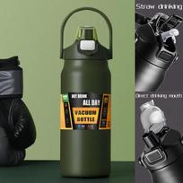 Nerūdijančio plieno termosinis butelis 1,5 l Didelės talpos termosinis vandens butelis Nešiojamas 1500 ml Vakuuminis puodelis Termosas Izoliuotas puodelis 1 l Termosas 800ml žalia
