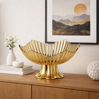 Vaisių dubuo ant pjedestalo – universalus naudojimas, stilingas padėklas dovanoms, stalo puošmena virtuvei Clear Gold beige