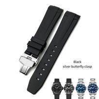 19mm 20mm 21mm Guminė laikrodžio apyrankė Tinka Longines Conquest HydroConquest L3.781 641 782 Silikoninė laikrodžio apyrankė Drugelio sagtelė 19mm&Silver buckle black