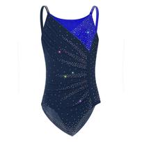 Merginų berankovis rauktas tinklinis mozaikinis blizgantis kalnų krištolo gimnastikos suknelė su įsiūtais šortukais 9-10 Years tamsiai mėlyna spalva