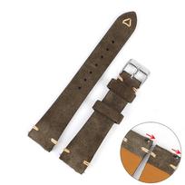 Suede Genuine Leather Vintage Watch Strap 20mm 22mm Watchband Replacement Hand Stitching Sport Bracelet for Watch Accessories 20mm žalia