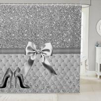 Sidabro Blizgučiai Aukštakulniai Dušo Užuolaida Glamūras Kaspinas Deimanto Dizainas Vonios Dekoras Linas180X230 W60H190(CM)-1 Pcs gray