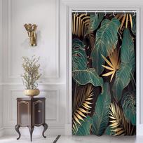 Smaragdo žalia Boho dušo užuolaida Juoda Auksinė Moderni Abstrakčios Palmių Lapų Tropinė Monstera Vonios Užuolaidų Rinkinys Ruda Botaninė W60H190(CM)-1 Pcs black