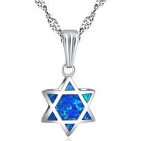 Įdomus dvipusis Judaica Dovydo žvaigždės Chai hebrajų Mėlynas ir baltas ugnies opalo pakabukas Karoliai Papuošalai dovanai mėlyna