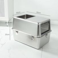 Didelė nerūdijančio plieno kačių tualeto dėžė su aukštais apsaugančiais nuo purslų kraštais - Visiškai/pusiau uždara konstrukcija No Litter Scoop white